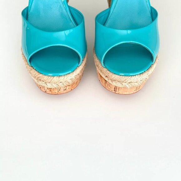 GUCCI Turquoise Patent Leather Espadrille Cork Wedge Sandals Size 38.5 US 8.5 - Picture 4 of 12